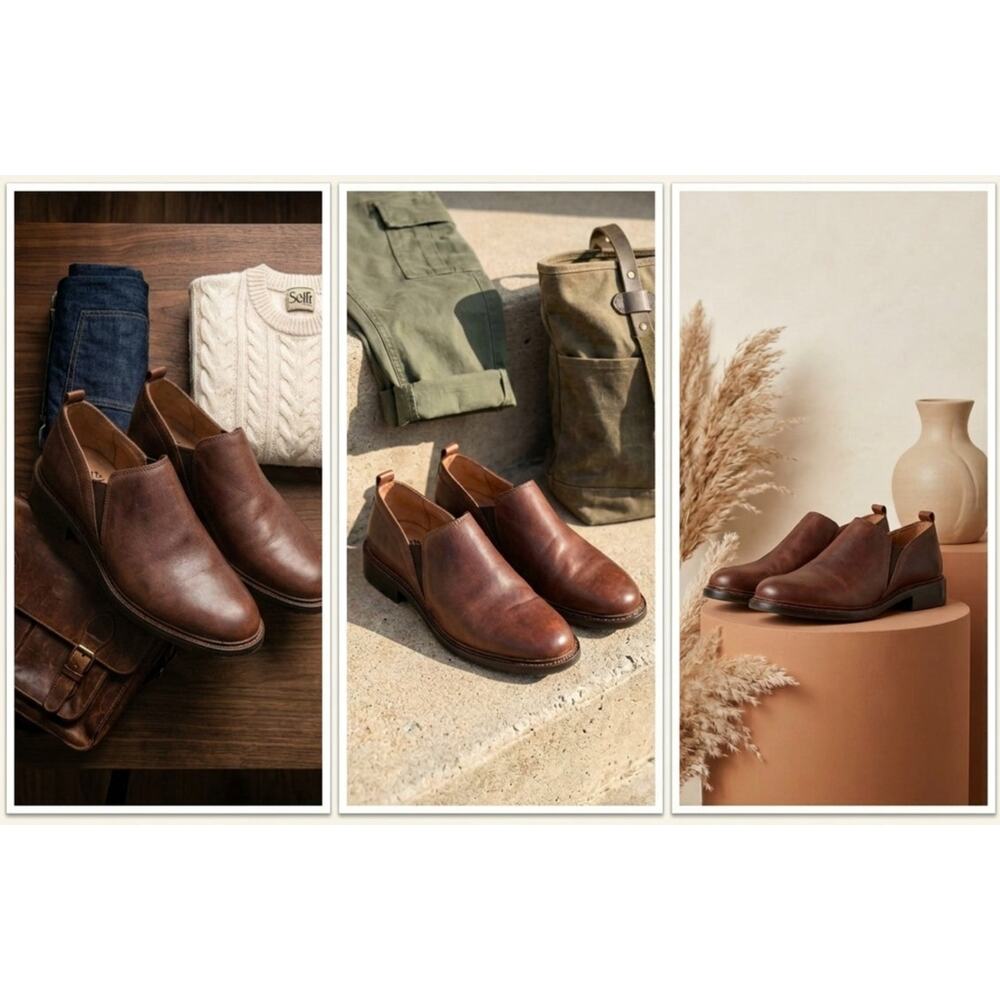 Sofft Naisbury II Brown Leather Ankle Bootie Slip On Comfort Shootie Shoes 9.5